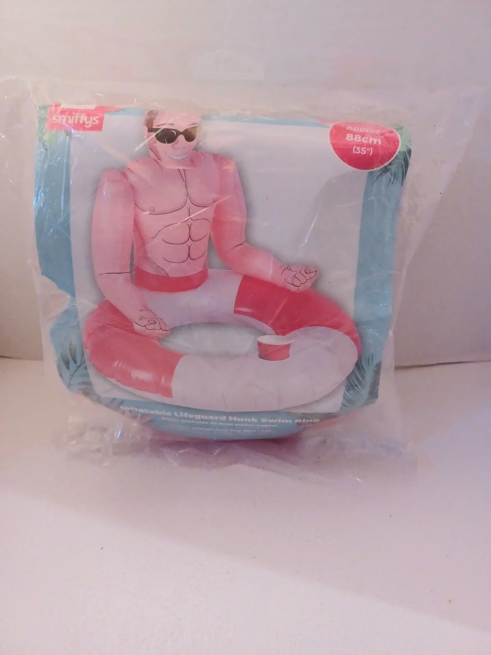 Smiffys Inflatable Lifeguard Hunk Swim Ring Red & White 35 inch Swimming Pool